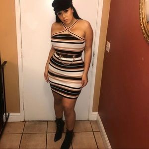 Stripped ribbed halter dress size M